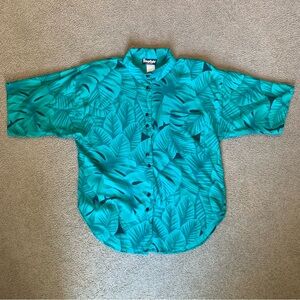 Vintage Stoplight California Green Hawaiian Shirt Large Button-Up Tropical Beach